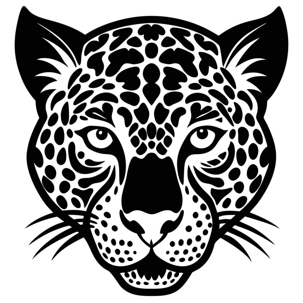 Jaguar Face Illustration Black and White vector