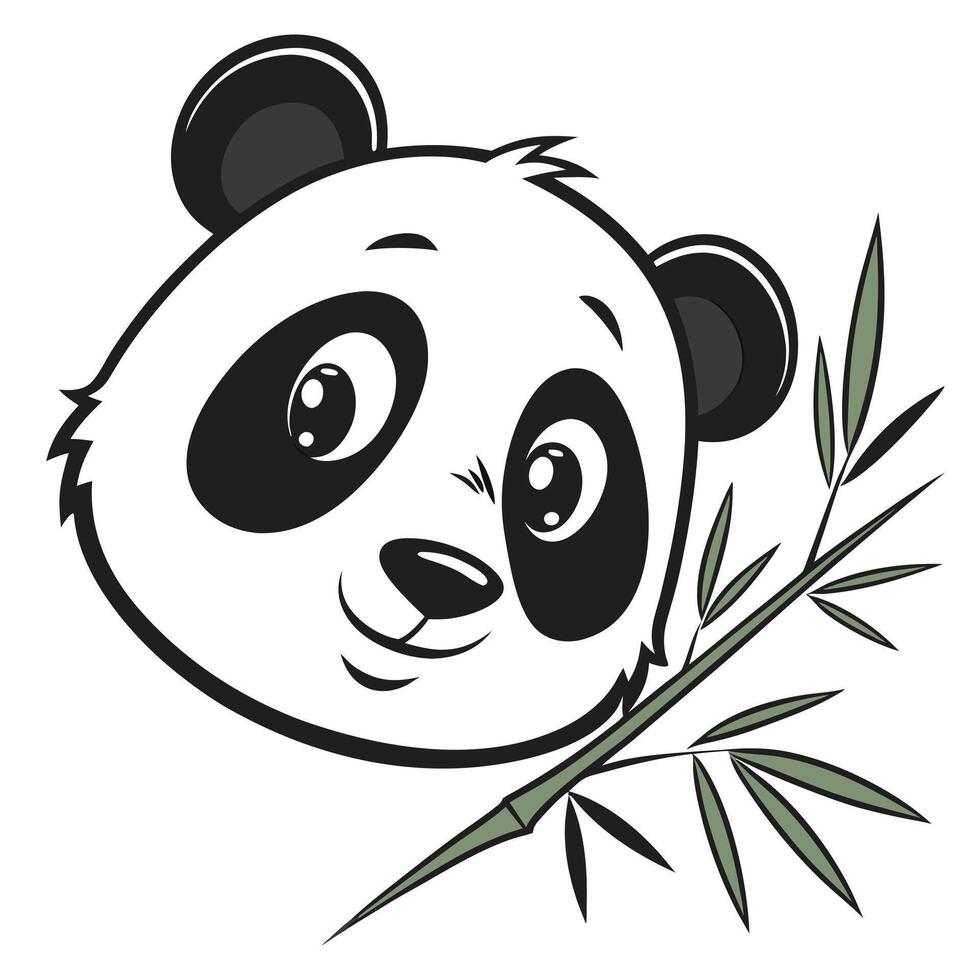 Cute Panda Bear Face with Bamboo Illustration vector