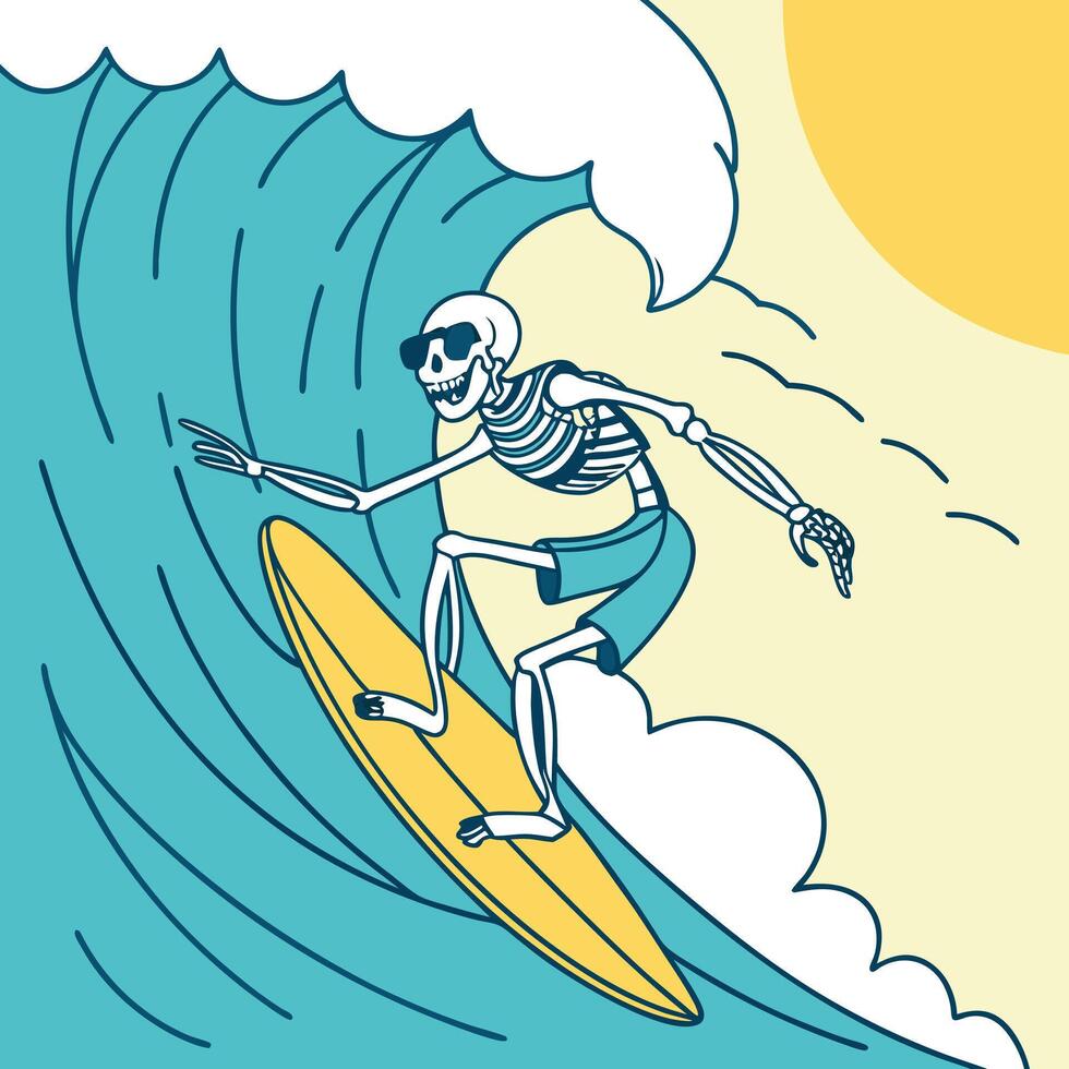 Surfing Skeleton Riding a Wave Illustration vector