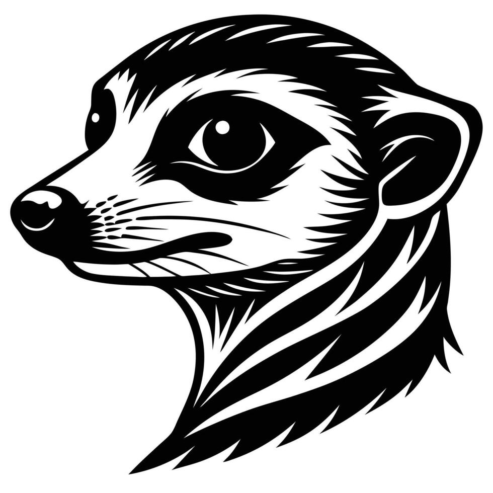 Meerkat head illustration, black and white style. vector
