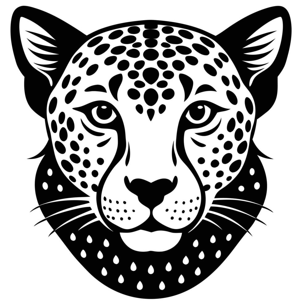 Leopard Head Illustration in Black and White vector