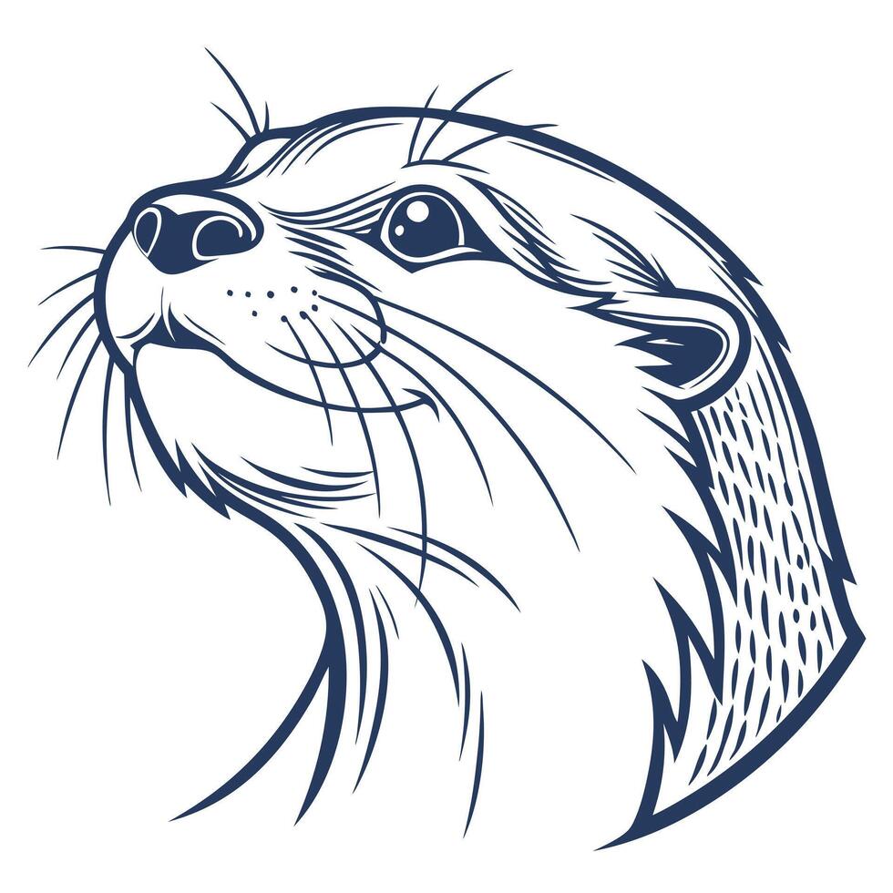Otter head illustration with outline style. vector