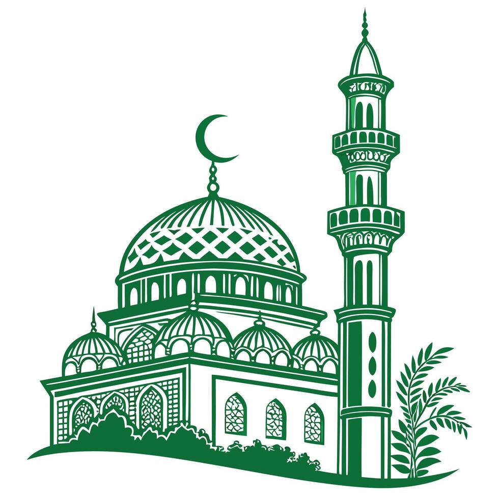 Elegant Green Mosque Illustration on White vector