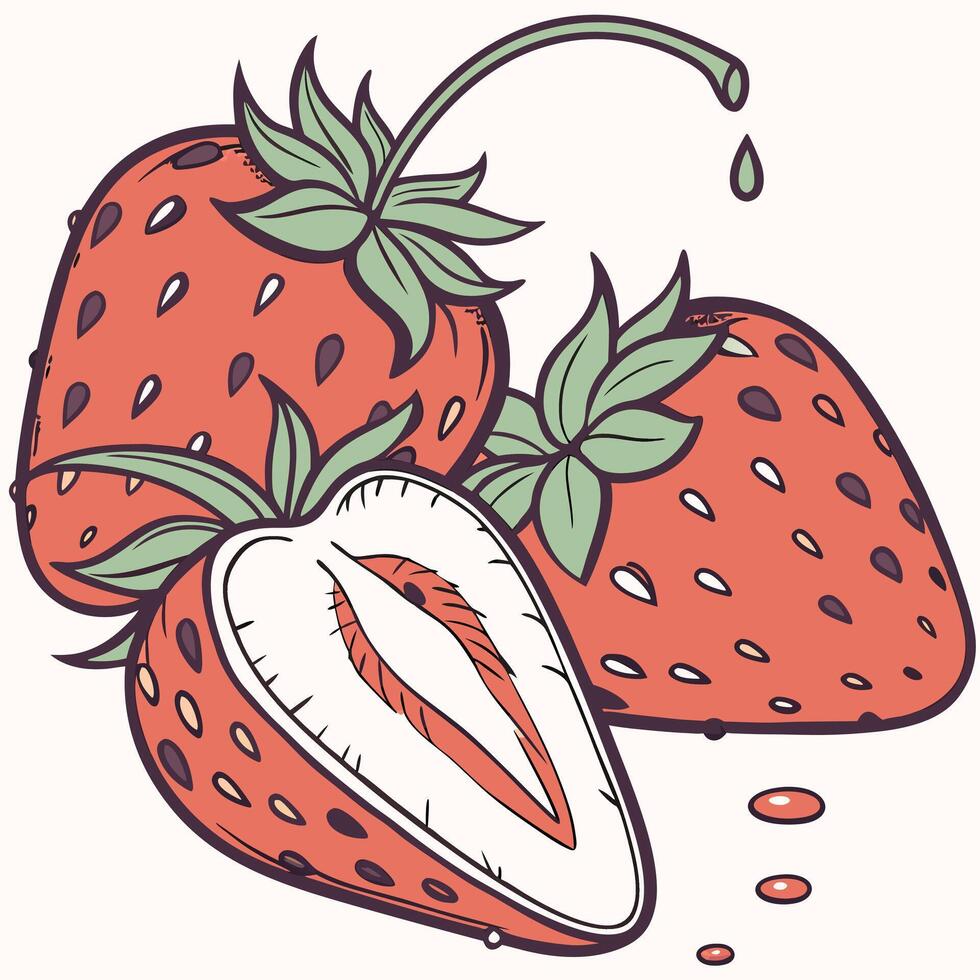 Stylized Fresh Strawberries with Juice Drop vector