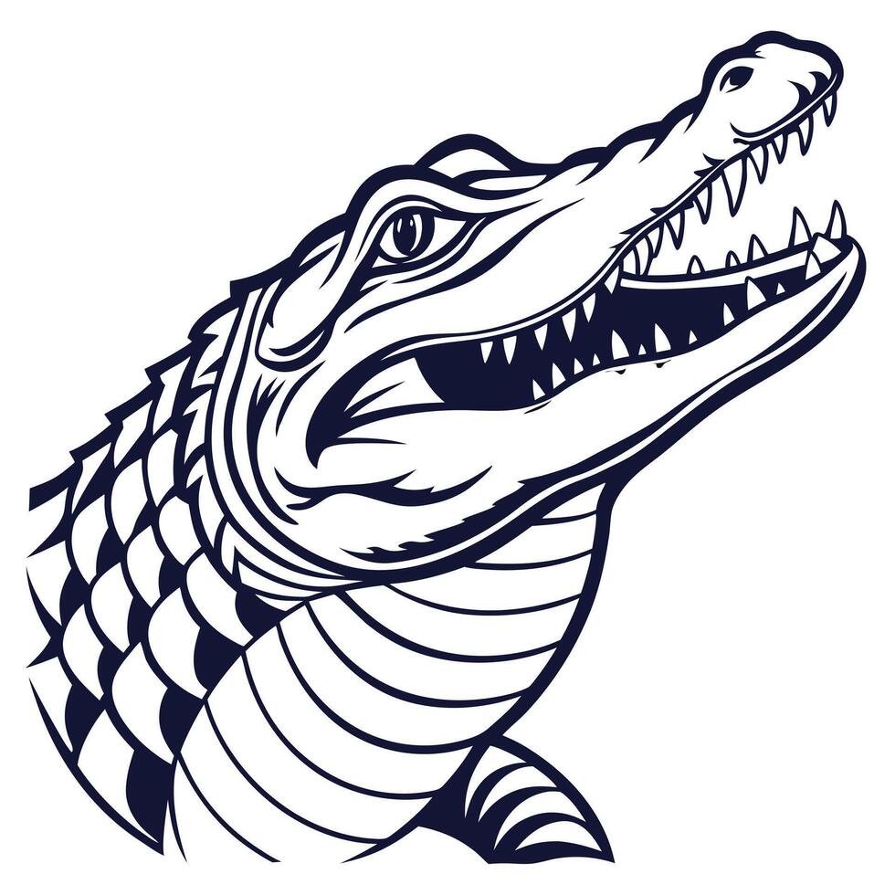 Alligator Head Illustration Black and White vector