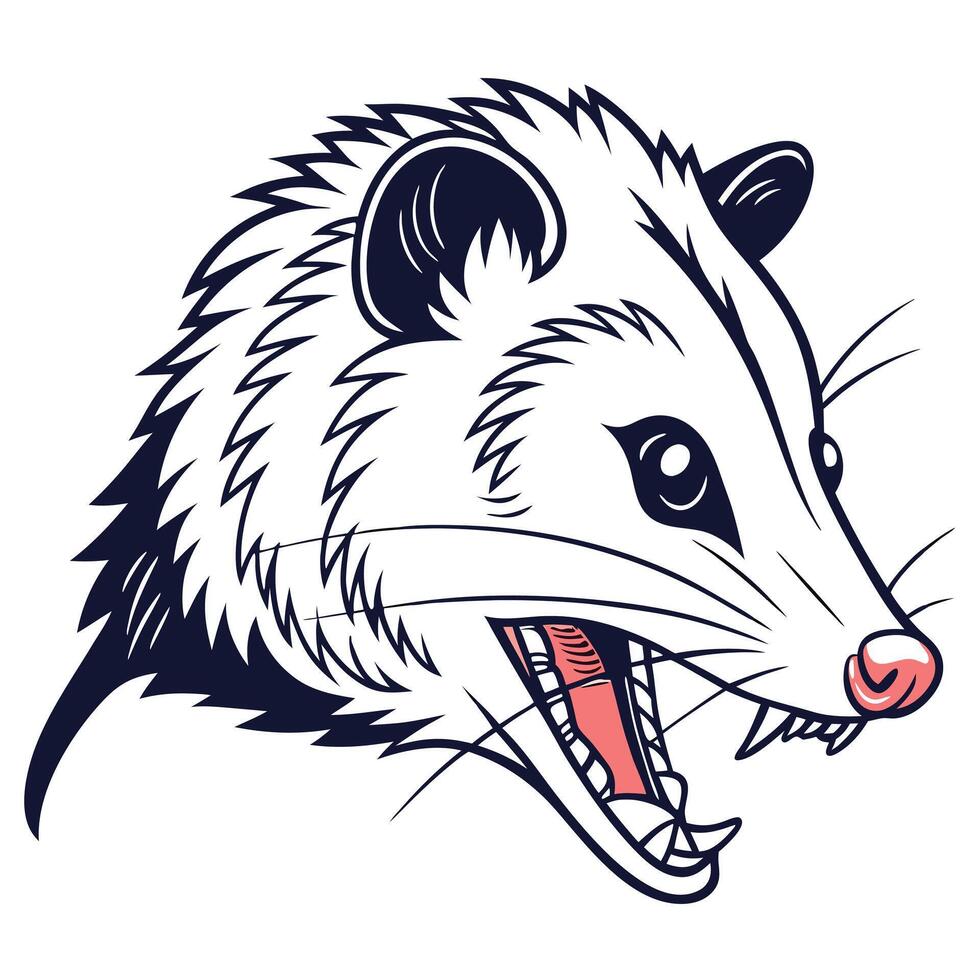 Snarling Opossum Head Illustration vector