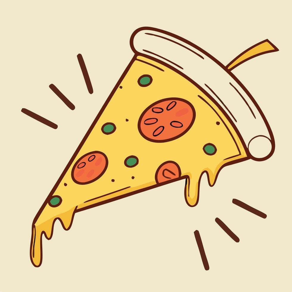 Cartoon Pizza Slice with Dripping Cheese vector