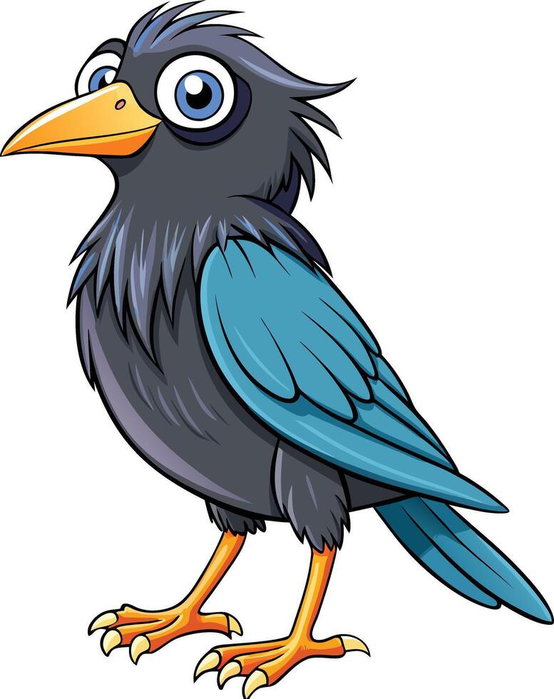 Cartoon bird illustration with blue wings vector