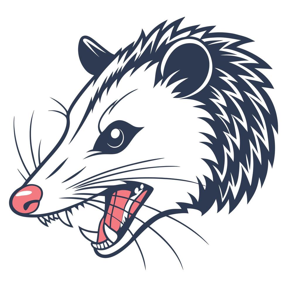 Aggressive Opossum Head Illustration Mascot Design. vector