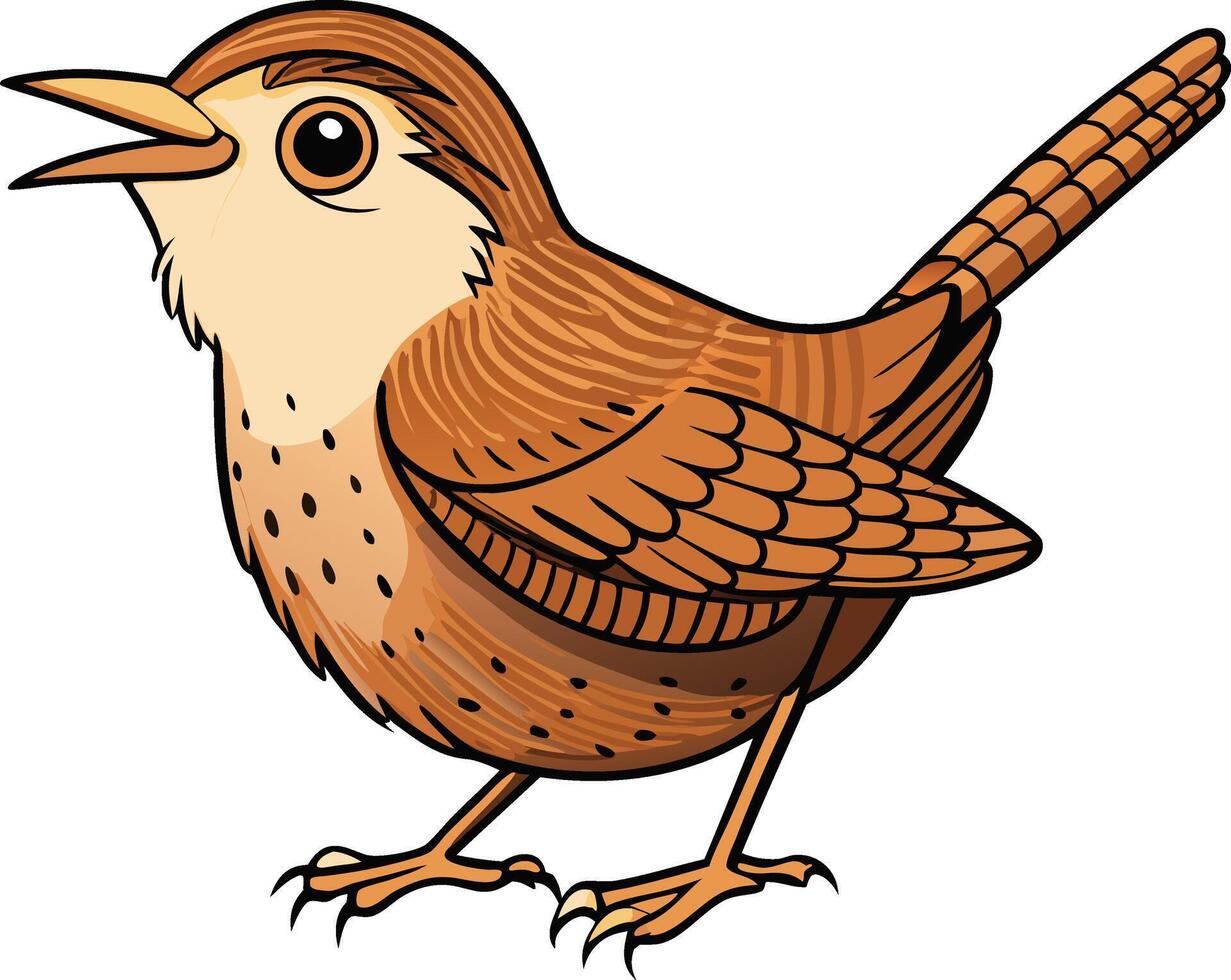 Cartoon wren bird illustration with open beak vector