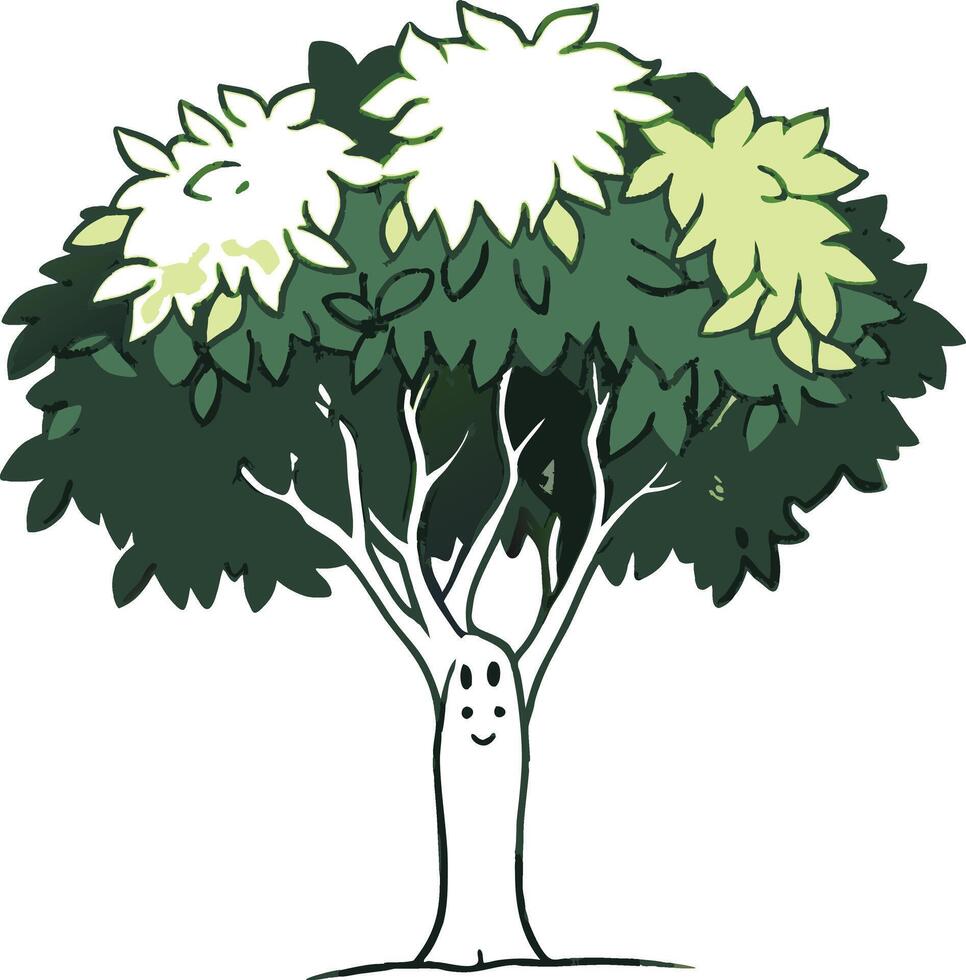 Cartoon happy tree with green foliage vector