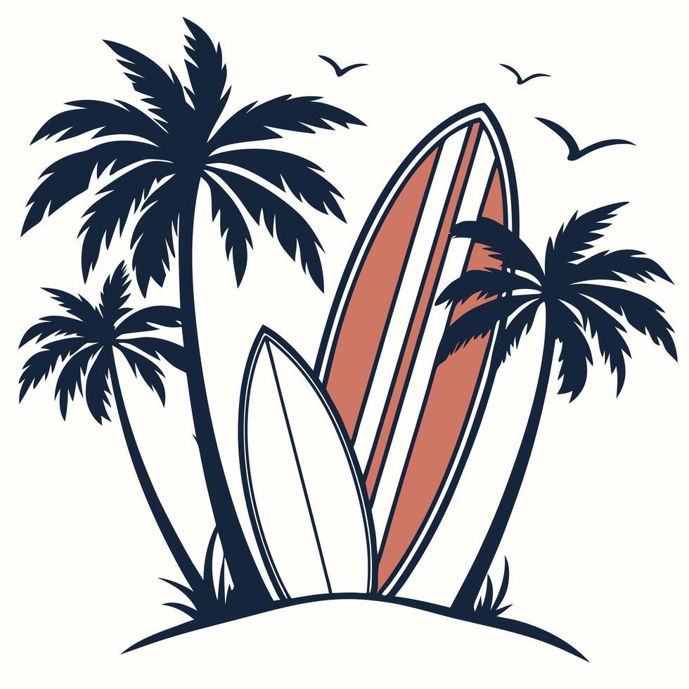 Tropical Surfboards Scene with Palm Trees vector