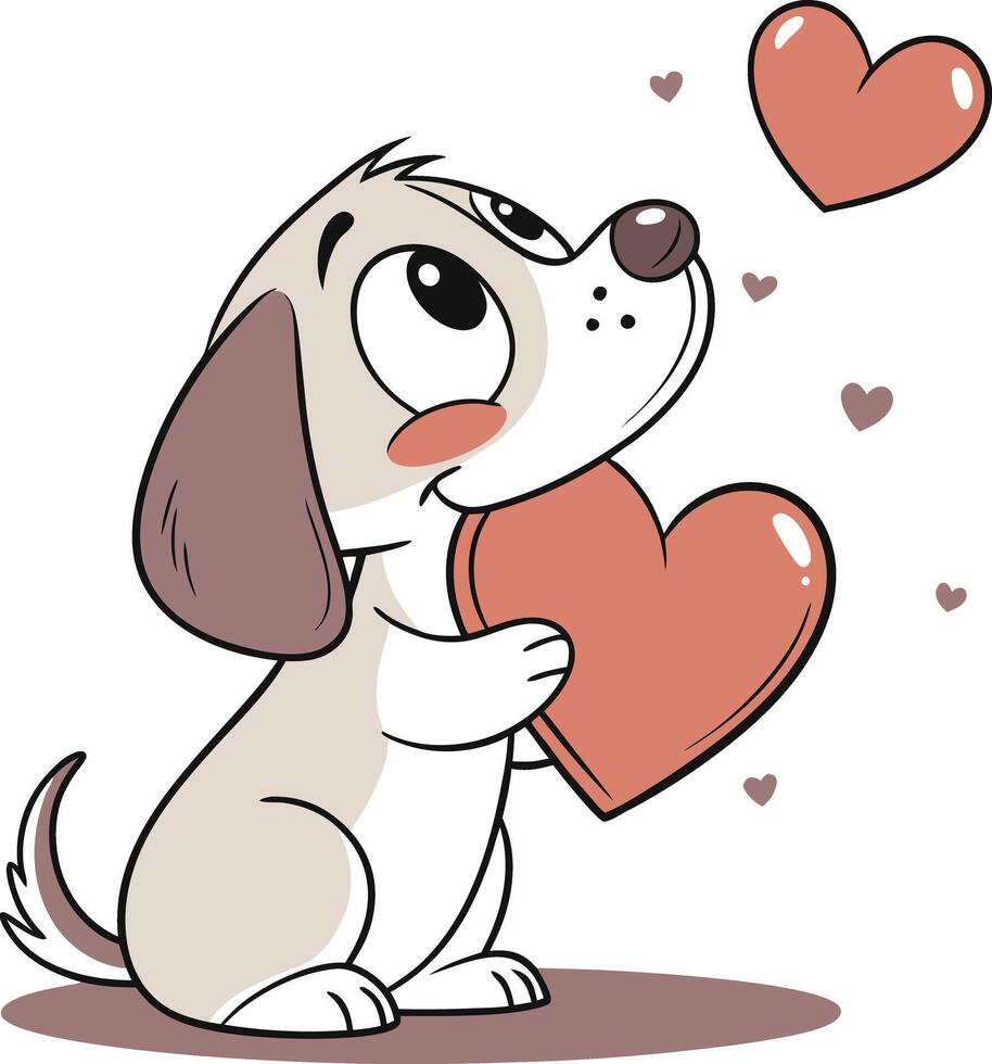 Cartoon dog with hearts illustration. vector