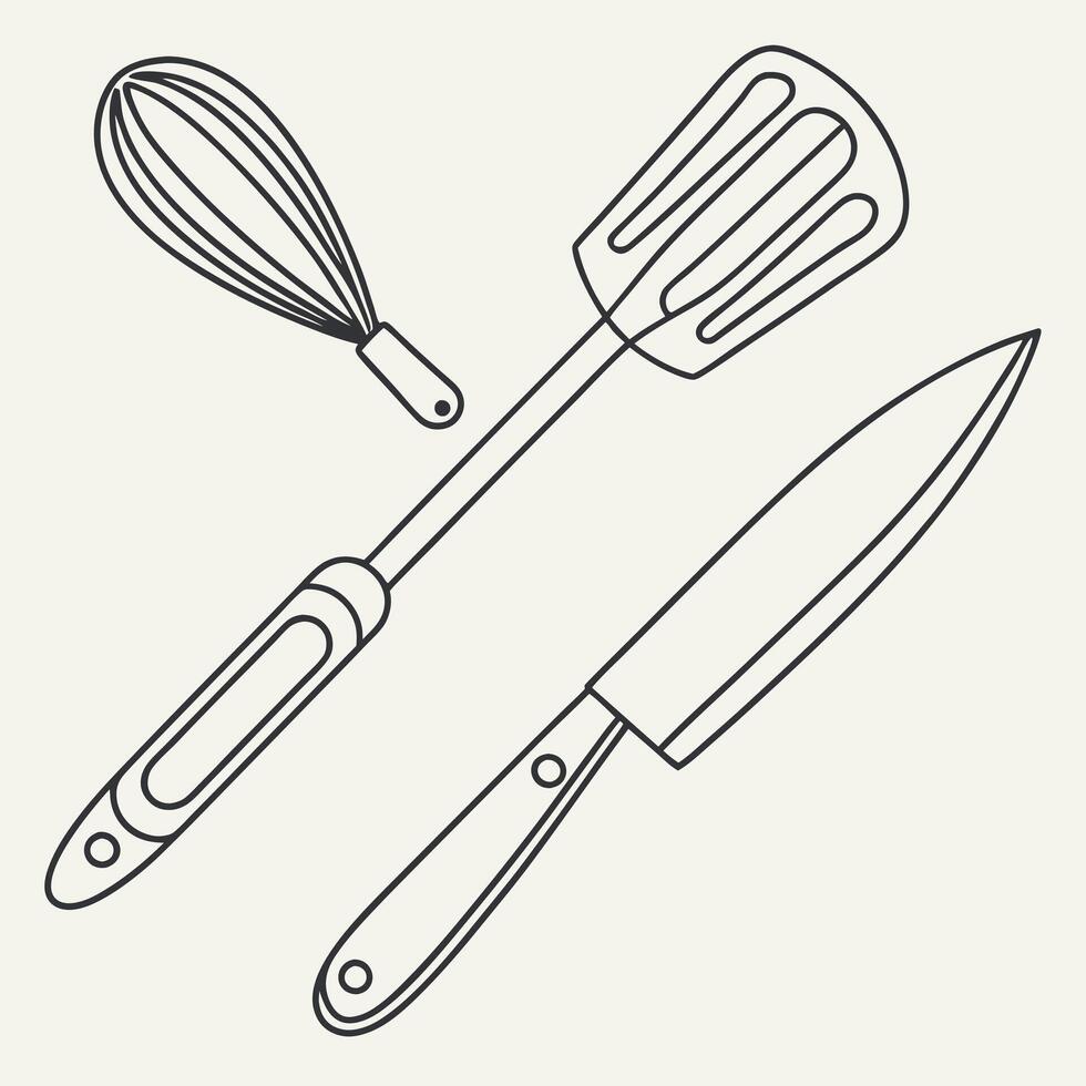 Minimalist kitchen utensils outline on plain background. vector