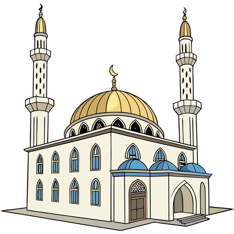Cartoon illustration of a mosque with golden dome vector