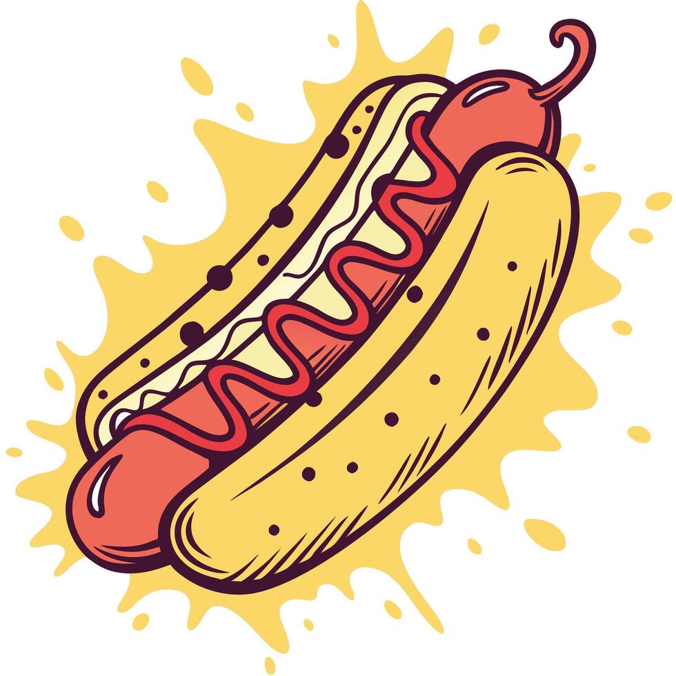 Cartoon Hot Dog with Ketchup Icon vector
