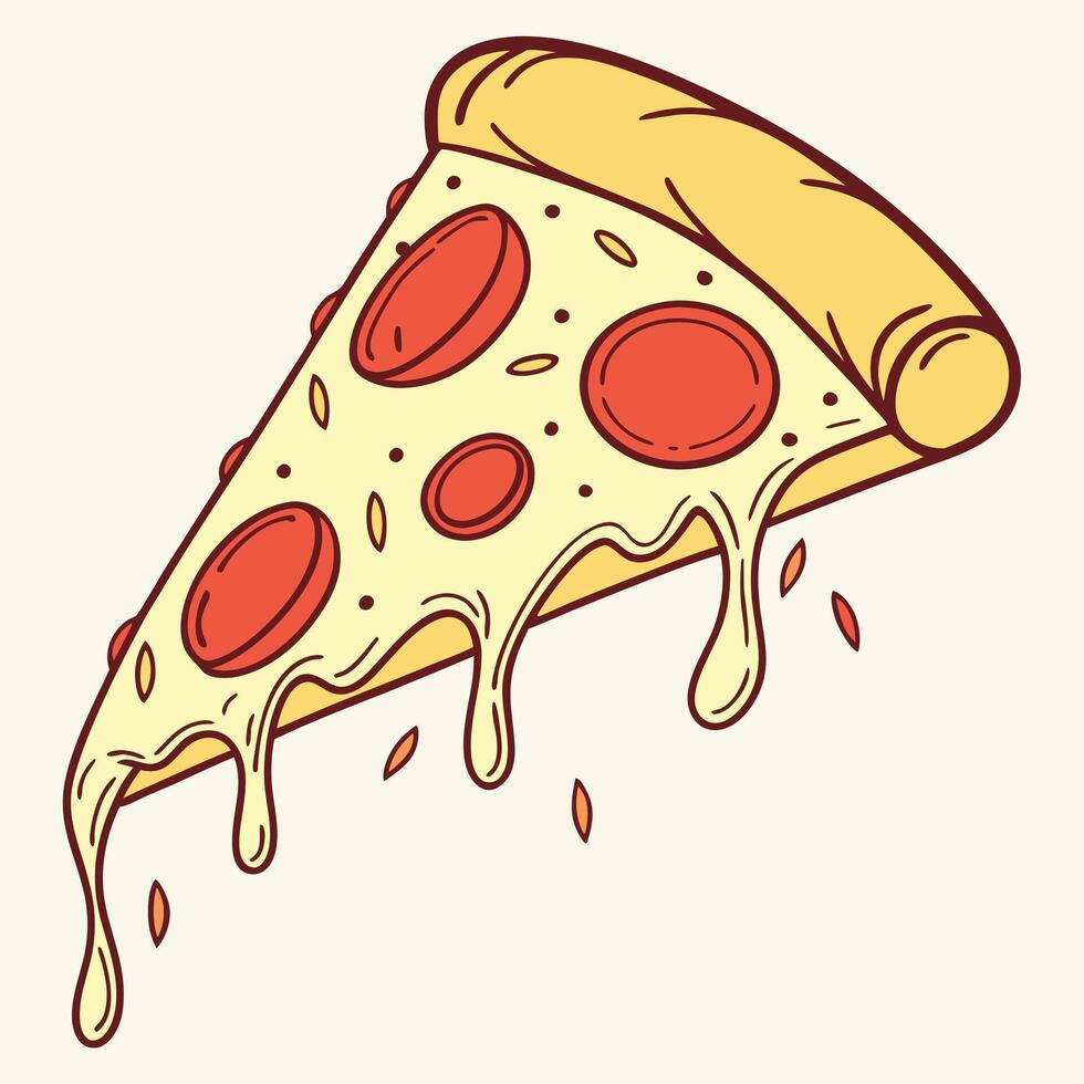 Cartoon Pepperoni Pizza Slice with Melted Cheese vector