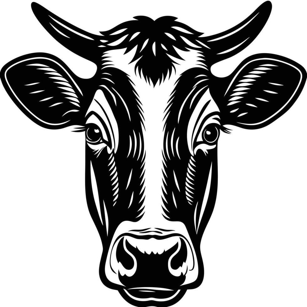 Monochrome cow head front view illustration vector