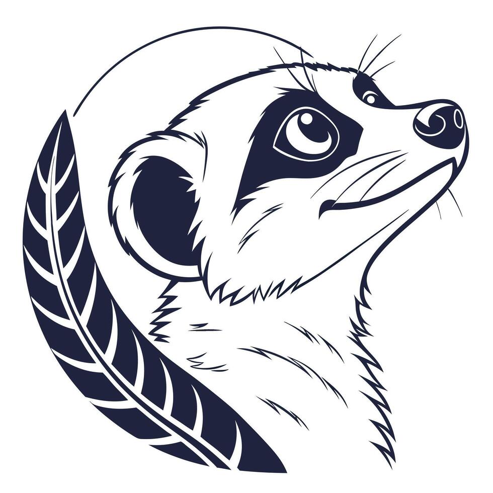 Meerkat head with feather in silhouette style vector