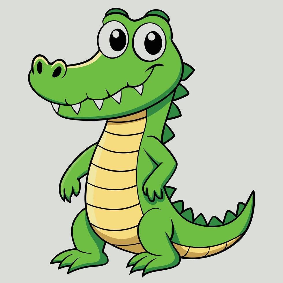 Cartoon happy green alligator illustration vector