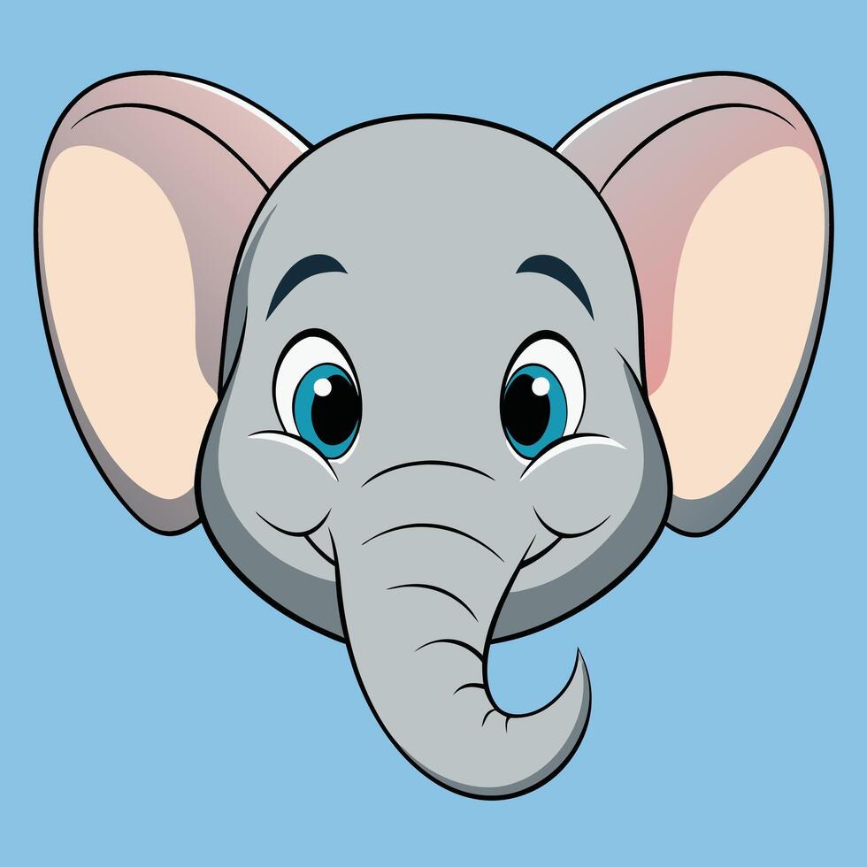 Cute Elephant Face Cartoon Illustration Isolated vector