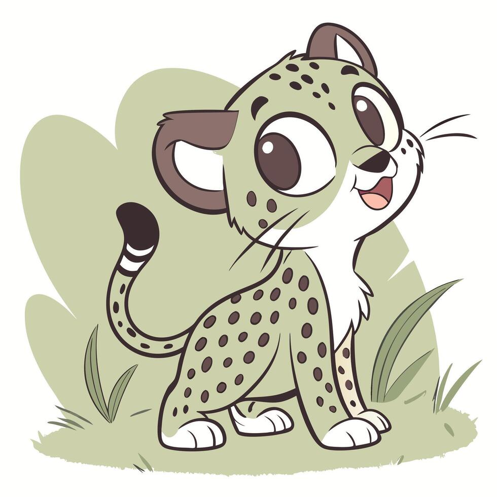 Cute Cartoon Cheetah Cub Standing in Grass vector
