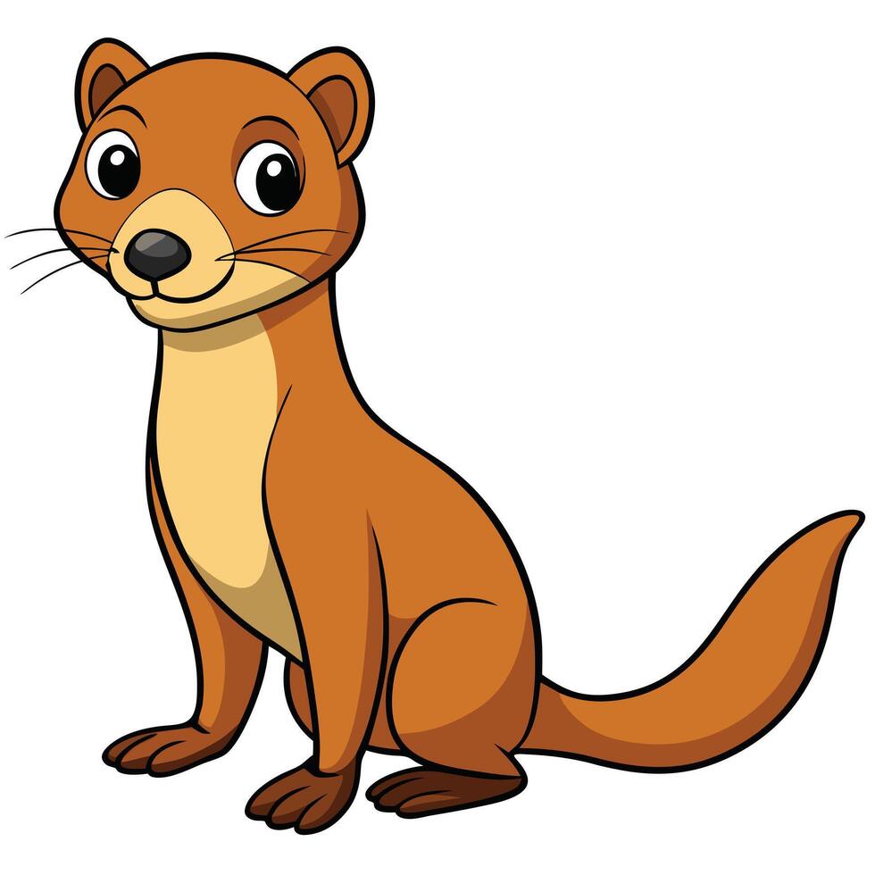 Cartoon Ferret Sitting, Smiling, and Looking Forward vector