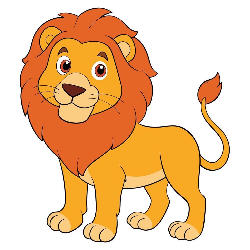 Cute Cartoon Lion Character Standing on White vector