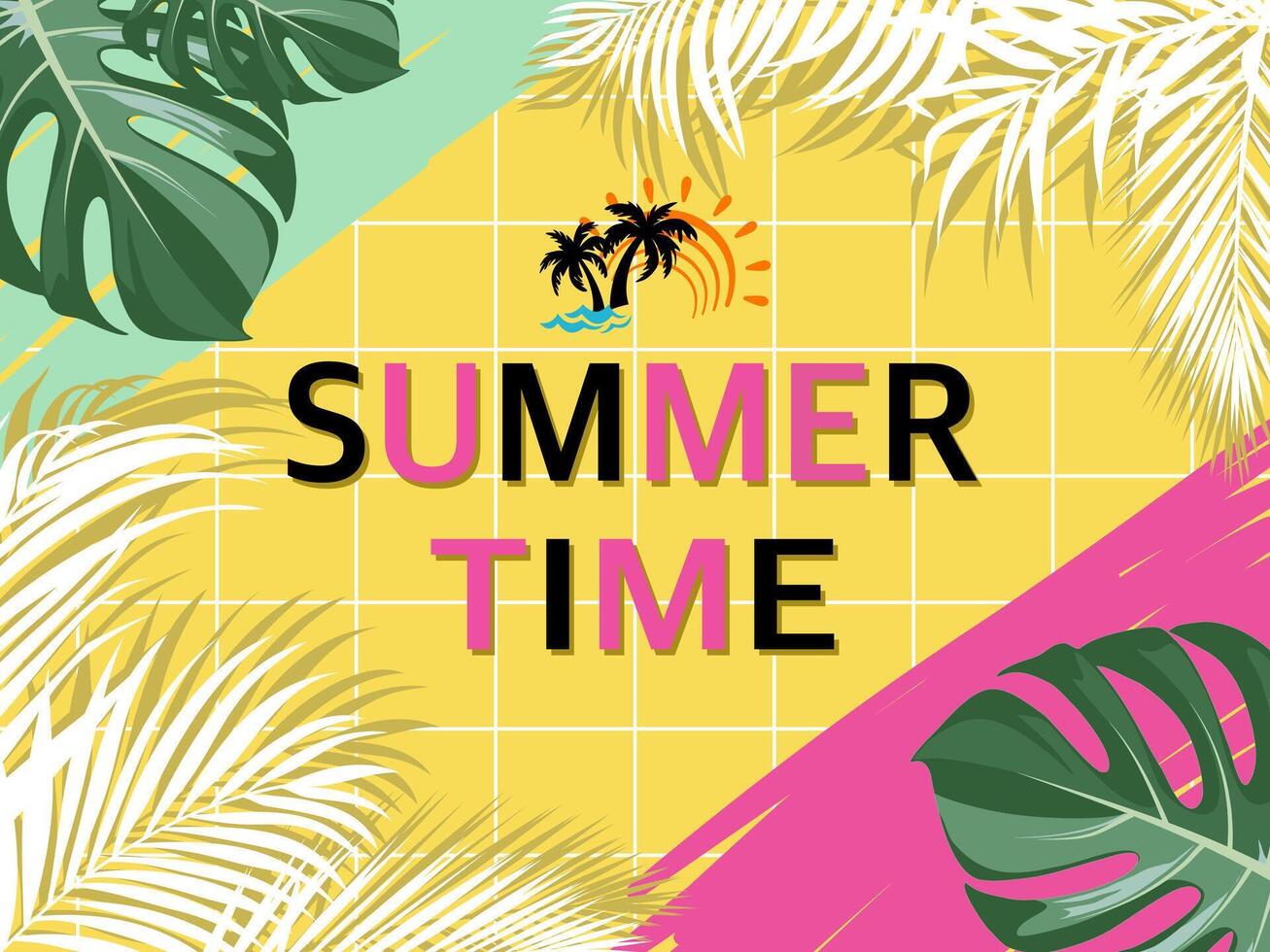 Hello summer concept design. Creative abstract shape background and plant colorful of summer season. vector