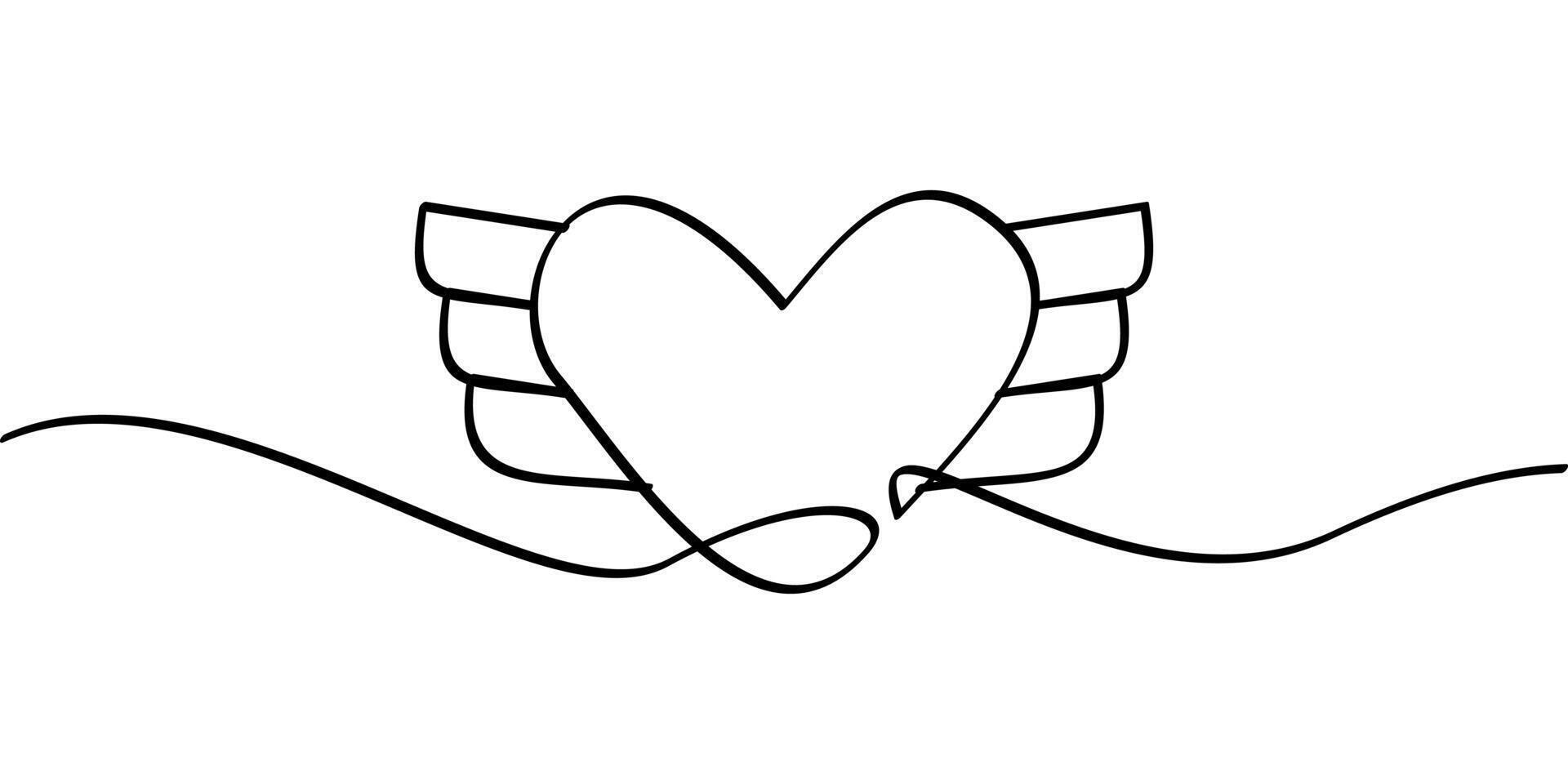 continuous line drawing of angel heart symbol. abstract line art illustration vector