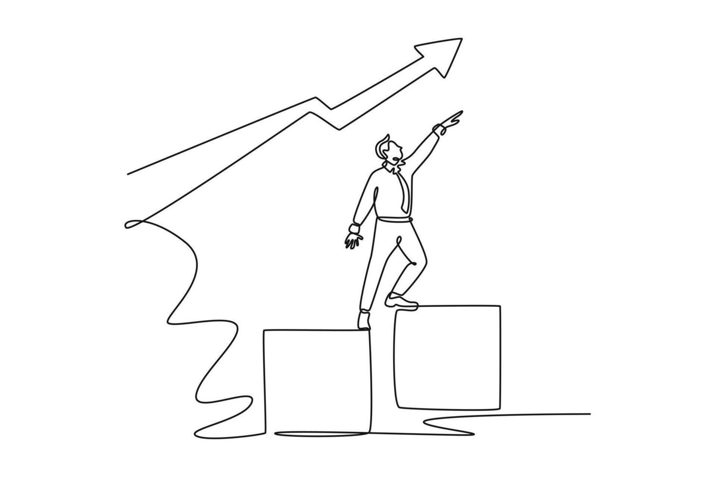 motivated professionals go up following graphics line to achieving goals. Personal goals concept. Single line draw design. graphic illustratio vector