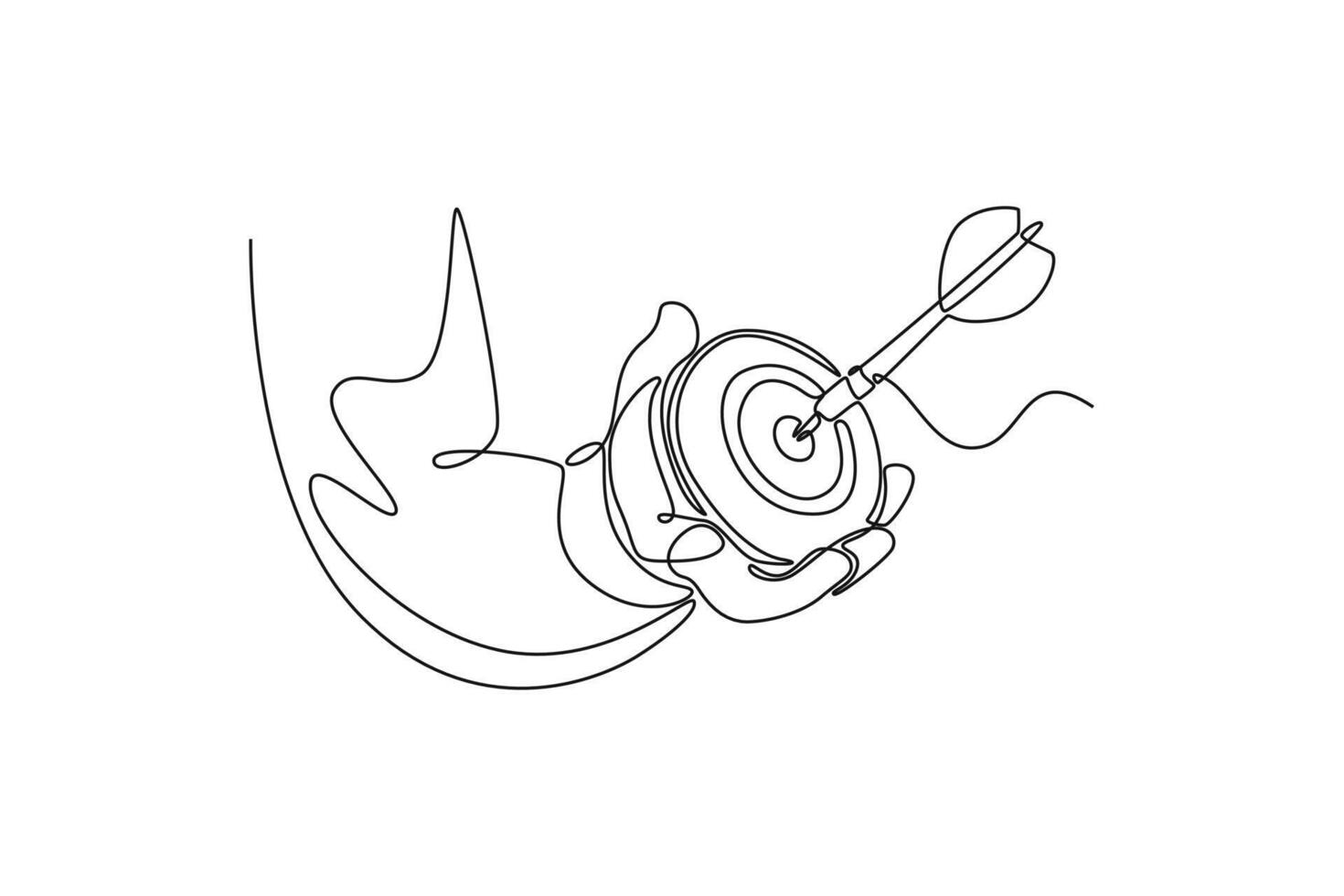 man holding a modern target with a dart in the center. Personal goals concept. Single line draw design. graphic illustration vector