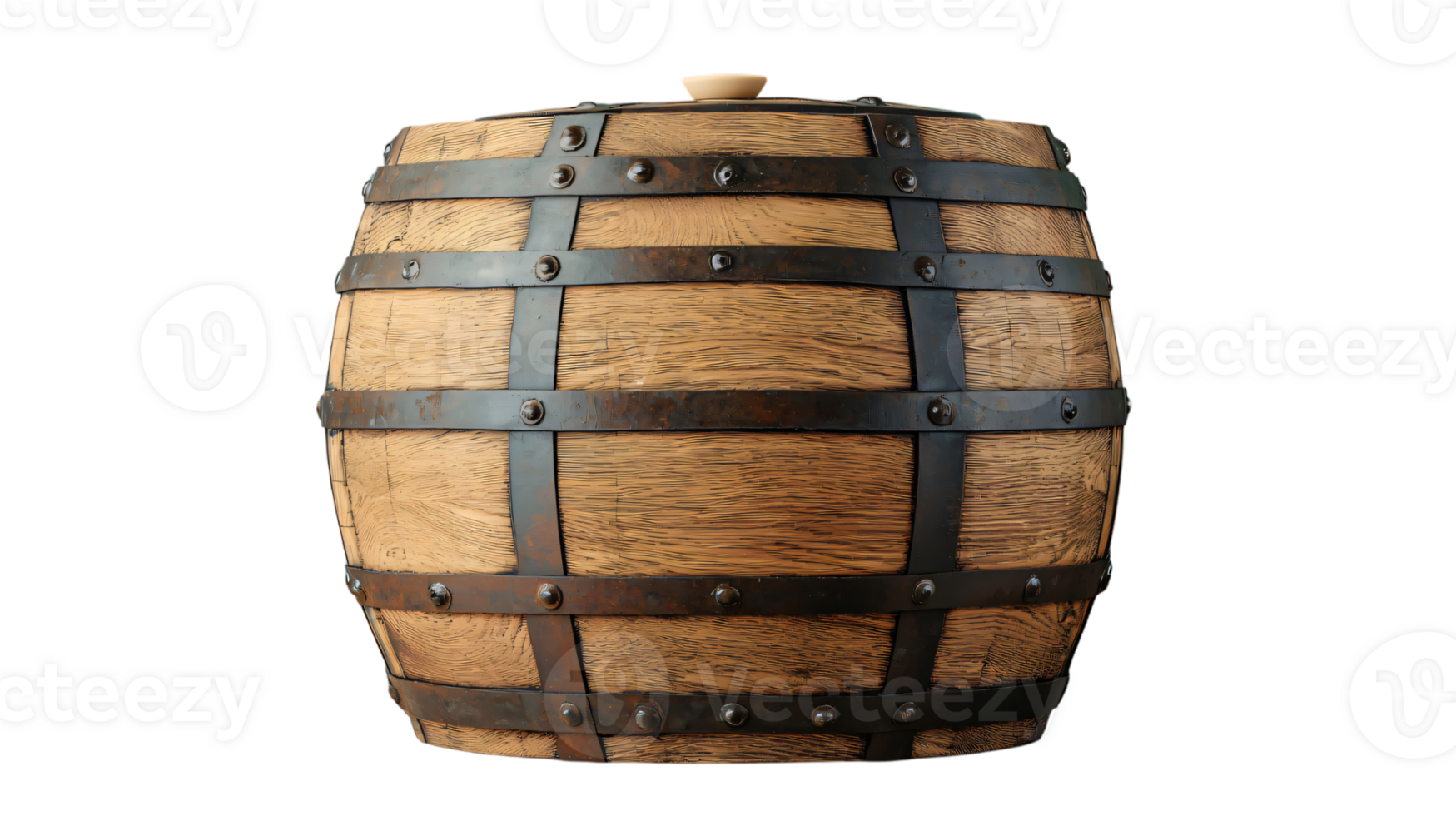 Vintage Wooden Barrel with Metal Bands Rustic Oak Container Aged Texture png