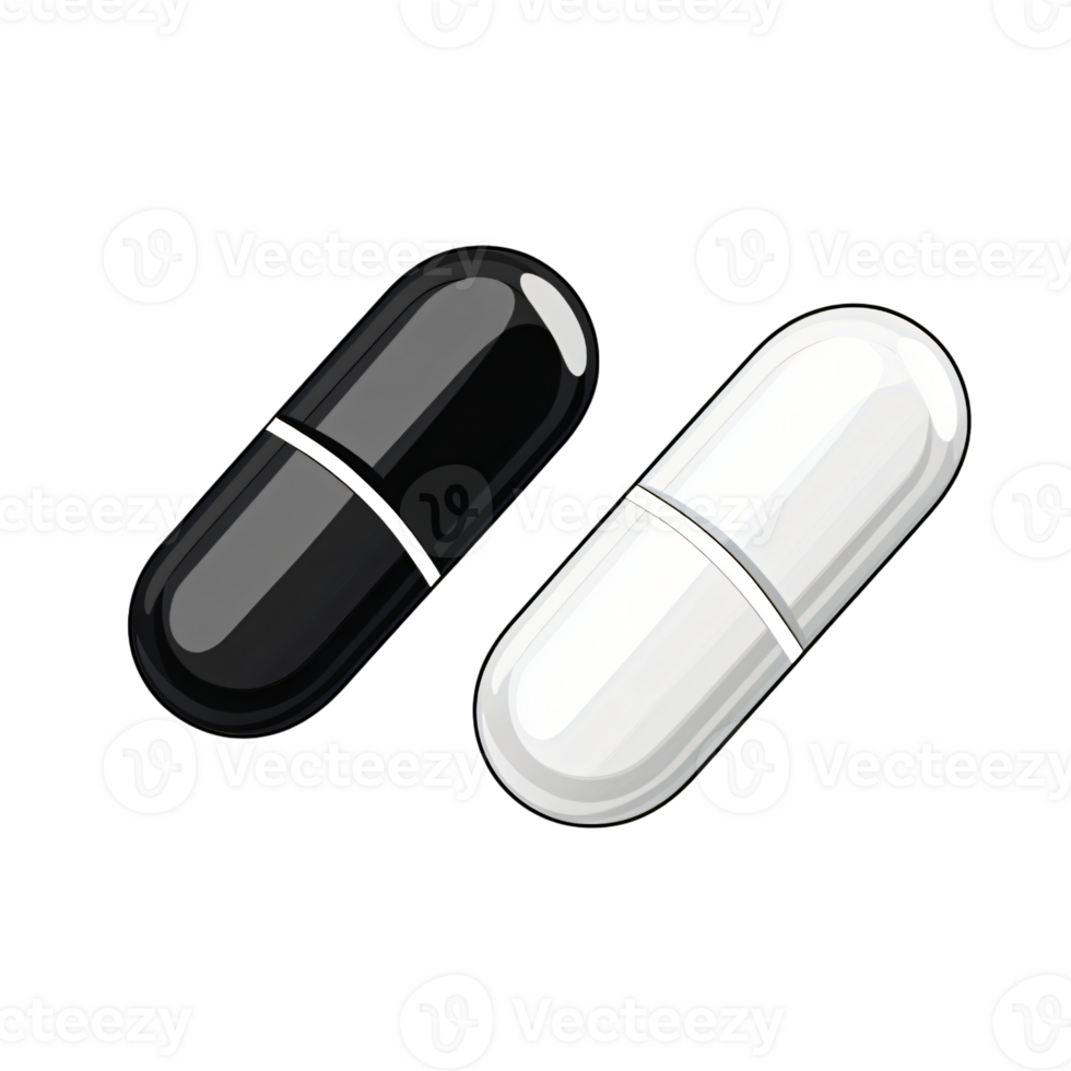 Black and White Capsules Medicine Pharmacy Healthcare Pills Drug Treatment Illustration Graphic png