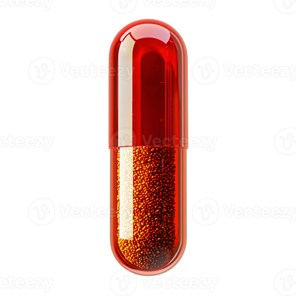 Transparent Red Capsule Filled with Orange and White Granules Medicine Pharmacy Healthcare png