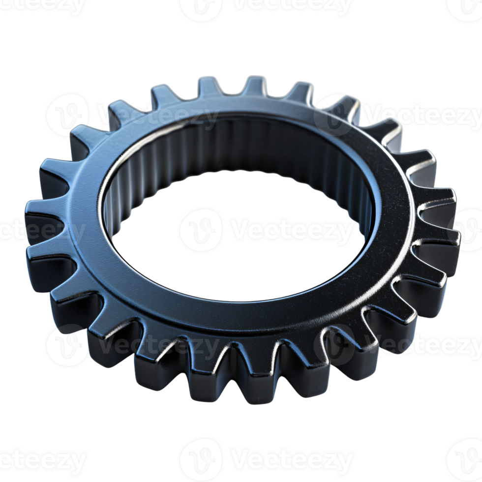 Close up of a Single Black Metal Gear Cog Industrial Machine Part Detail png