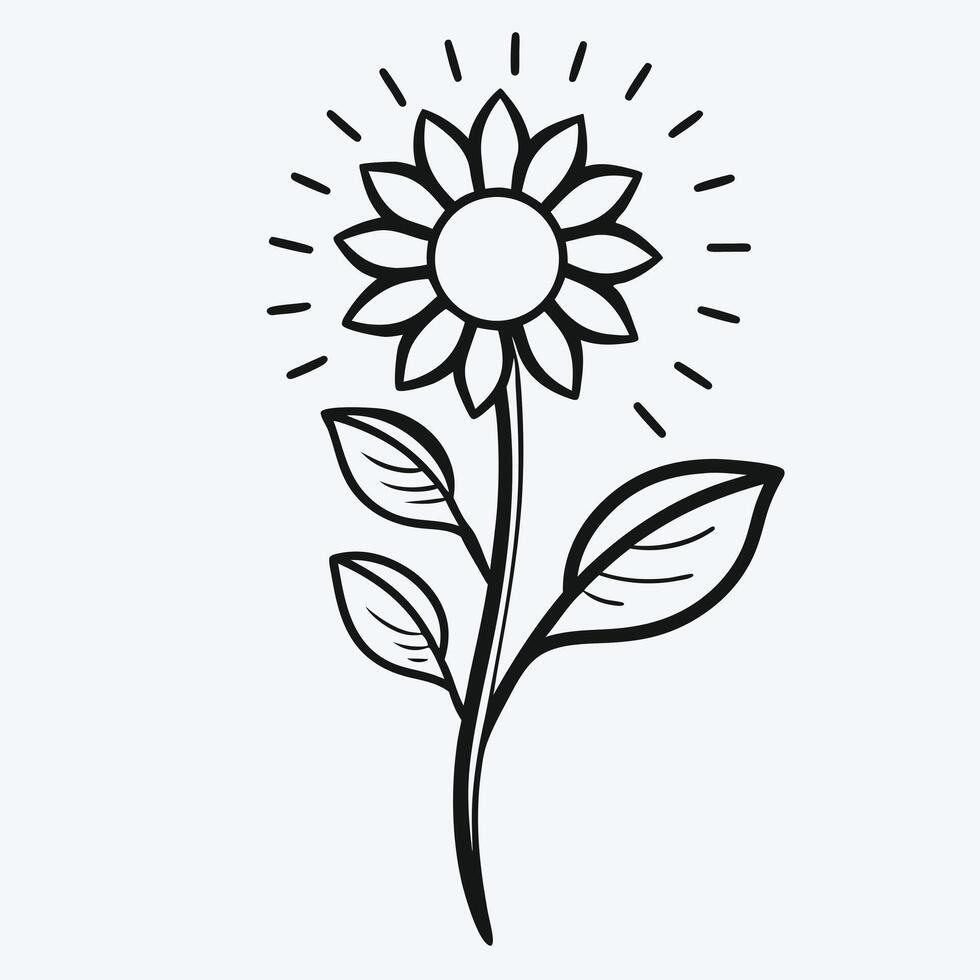Modern Minimalist Sunflower Black and White Illustration for Botanical Art vector