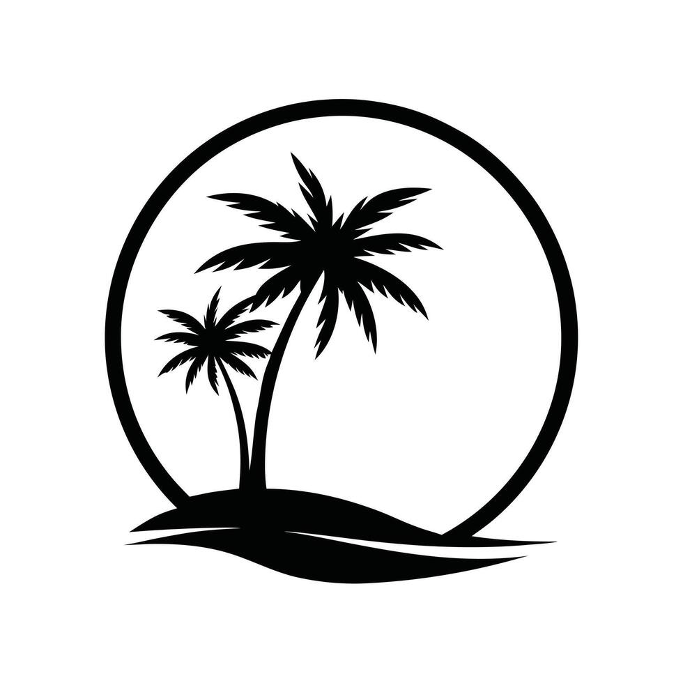 Black and White Silhouette Circular Palm Tree Icon for Tropical Design vector