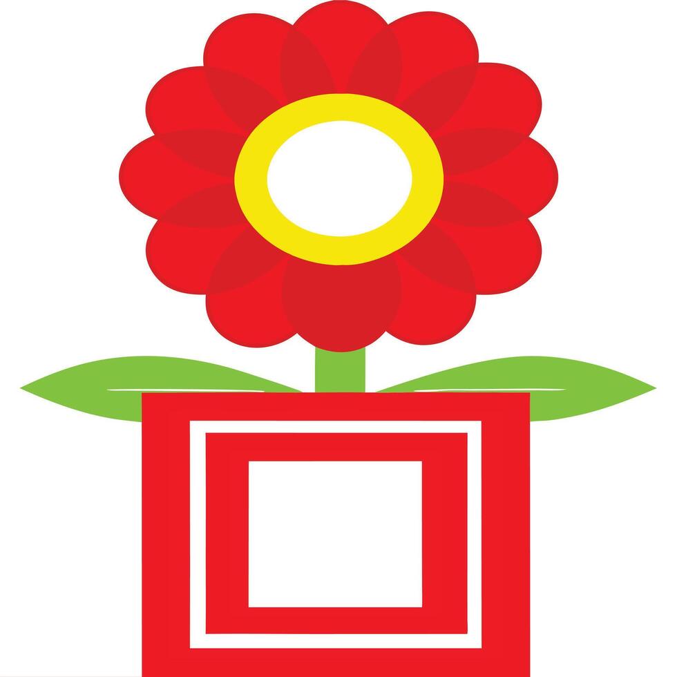 Cartoon Flower Illustration Red Petals, Yellow Center, and Green Stem vector