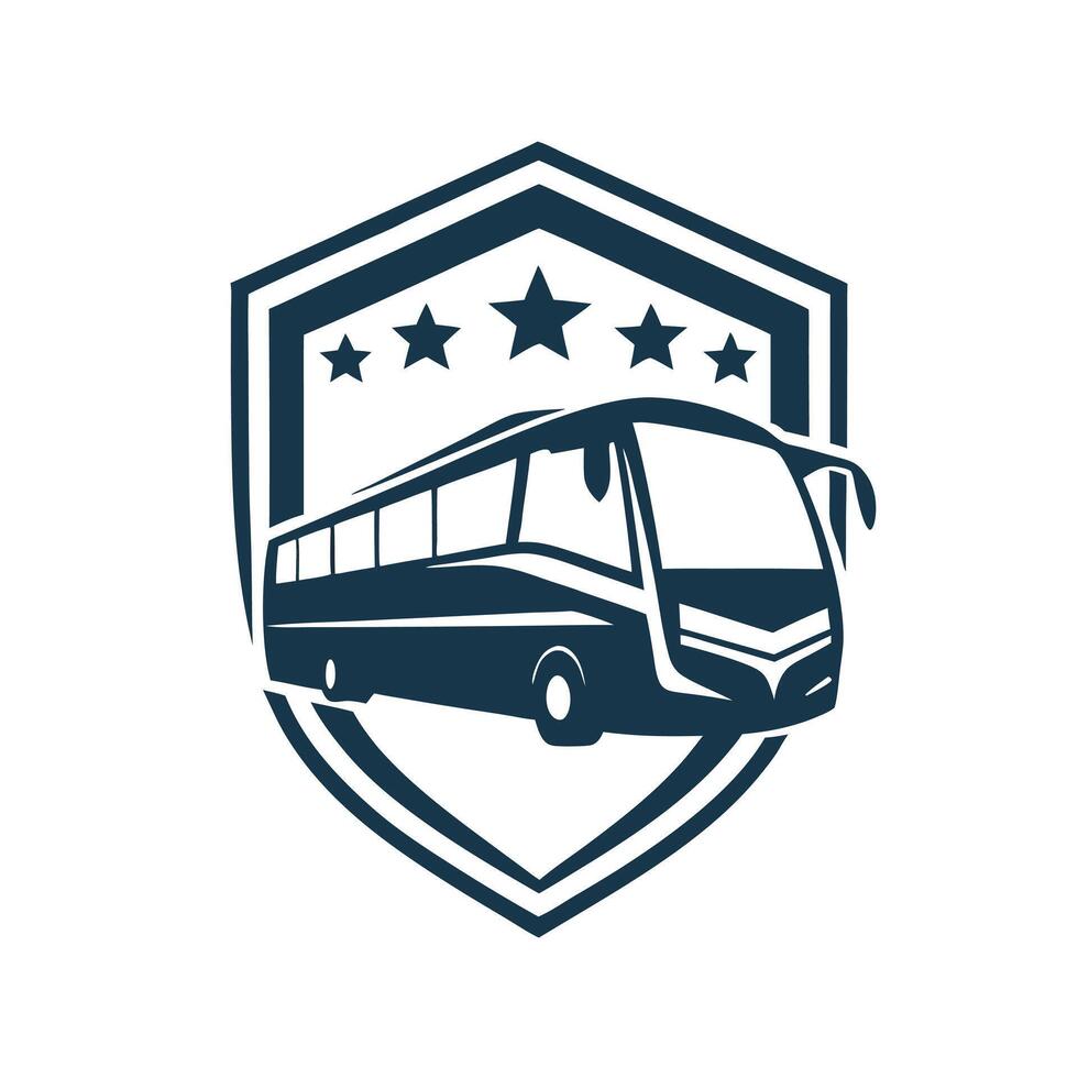 Stylized Bus Logo Design Dark Shield Shape Icon for Transportation Branding vector