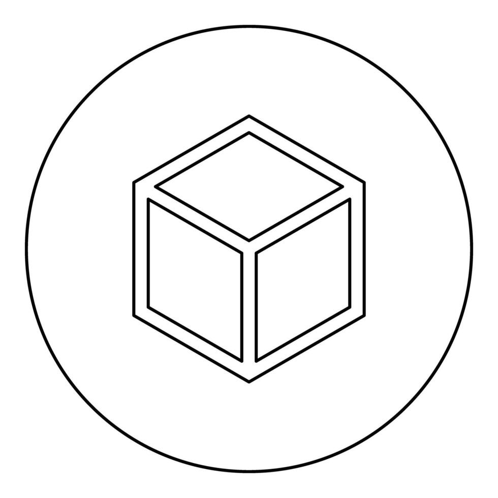 Hexagedron Sacred geometry symbol icon in circle round black color outline contour line thin vector