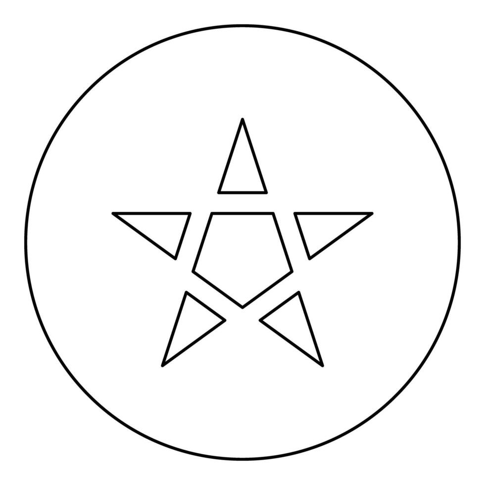 Pentagram Neo paganism sign five pointed star icon in circle round black color outline contour line thin vector
