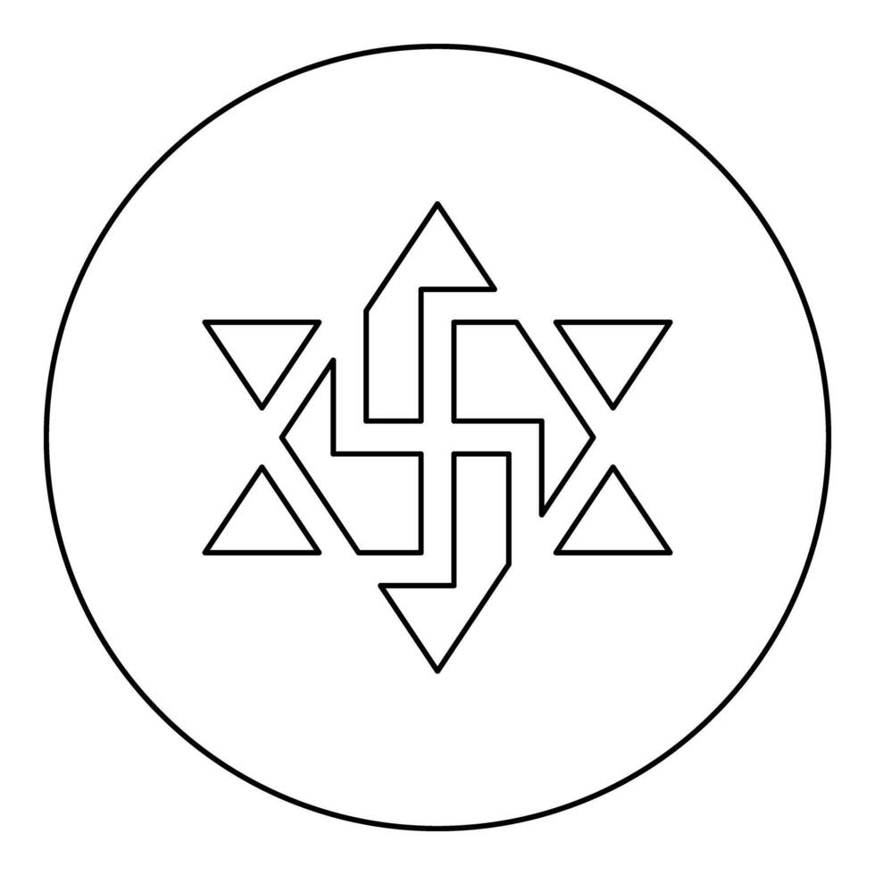 Raelism symbol David star of the galaxy Raeliteli icon in circle round black color outline contour line vector