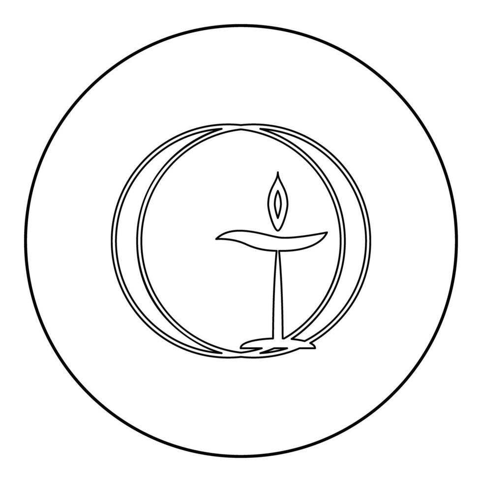 Flaming chalice symbol Unitarian universalism concept icon in circle round black color outline contour line thin style vector