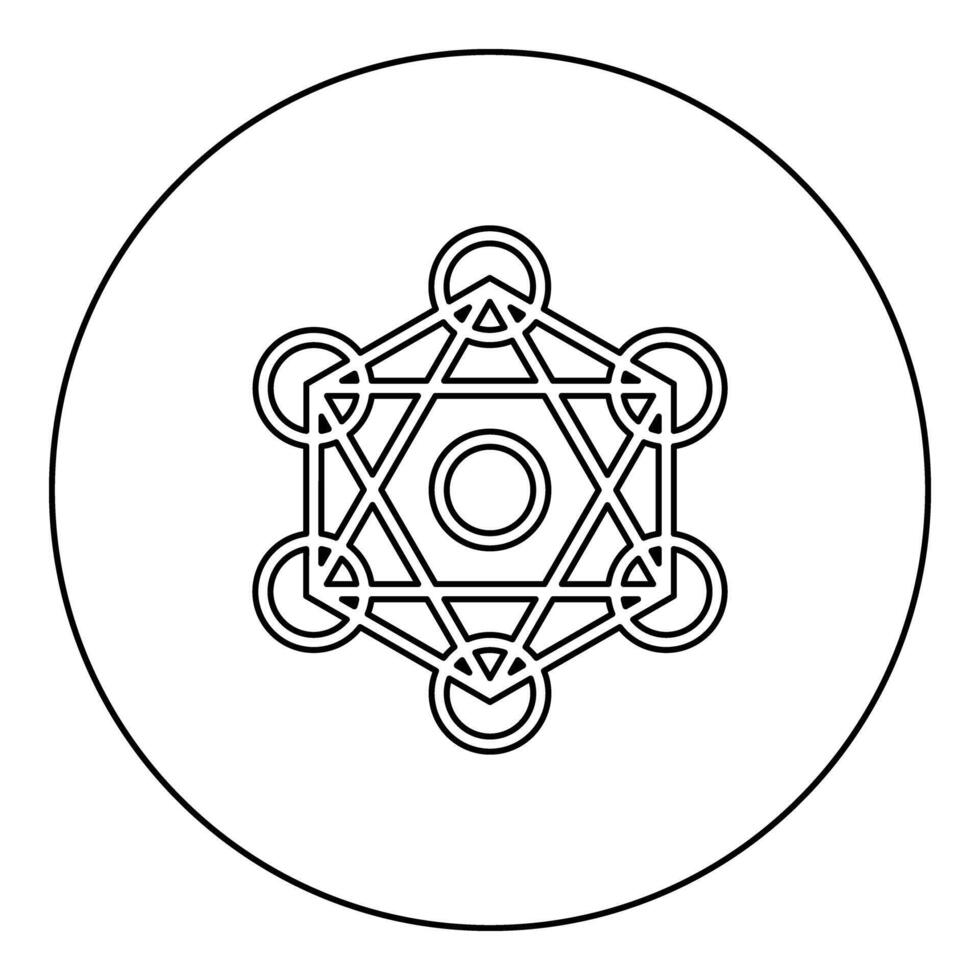 Metatron cube Sacred geometry icon in circle round black color outline contour vector