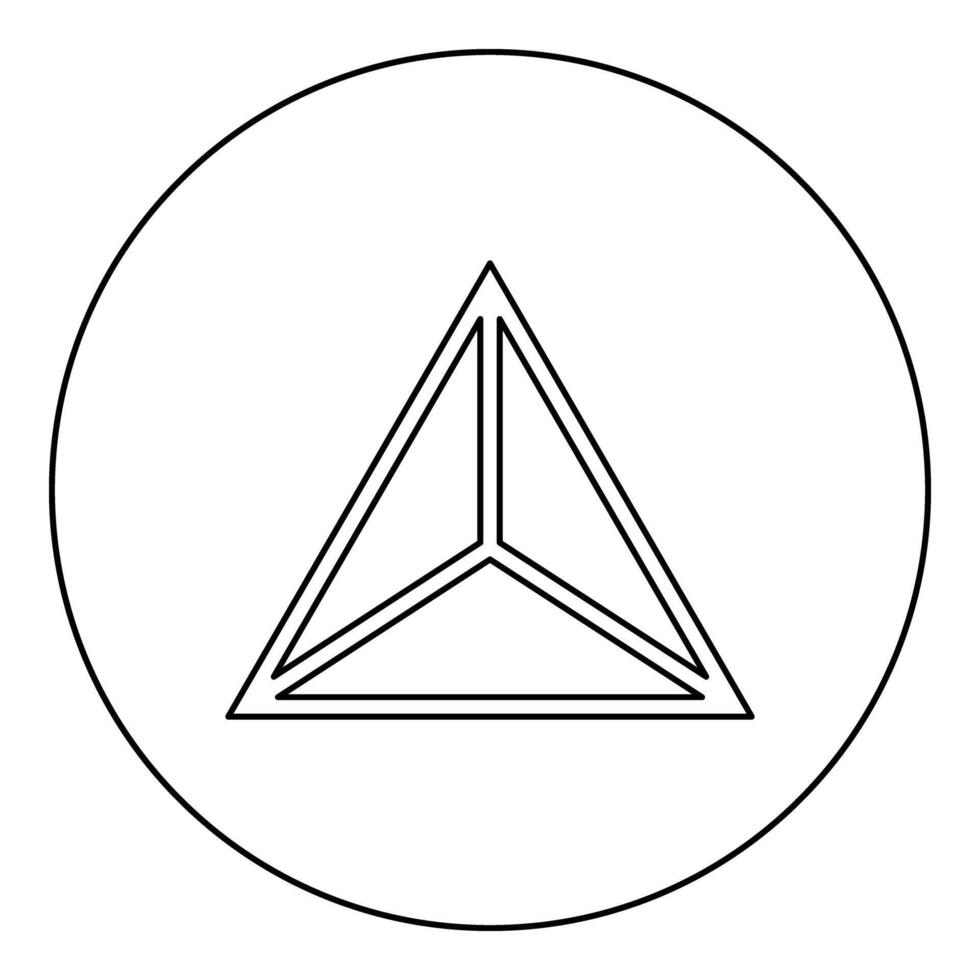 Pyramid shape triangle view from above Sacred geometry icon in circle round black color outline contour line thin vector