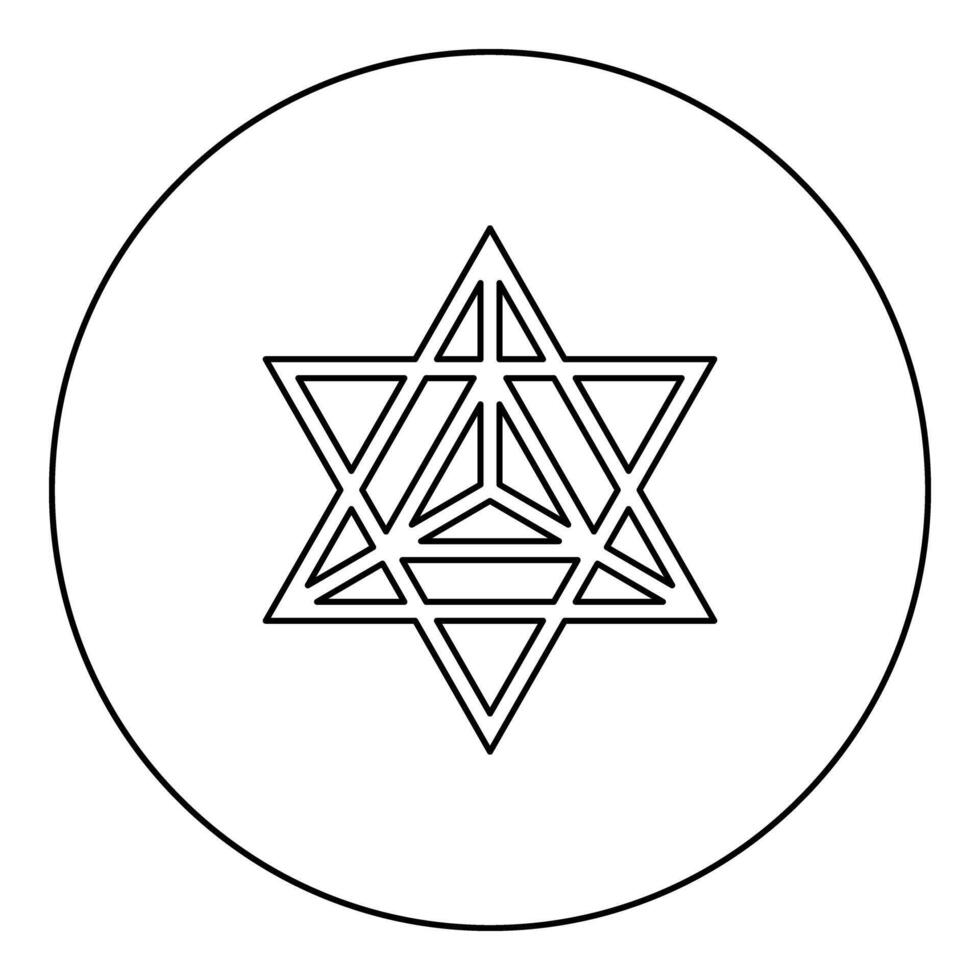 Star tetra Sacred geometry symbol icon in circle round black color outline contour line thin style vector