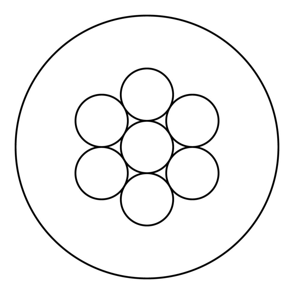 Egg of life Sacred geometry symbol seven circle 7 icon in circle round black color outline contour line thin style vector