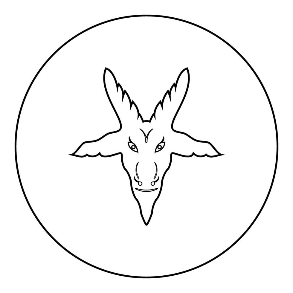 Head goat Symbol Satanism of Lavaeus Sigil of Baphomet sign icon in circle round black color outline contour line thin style vector