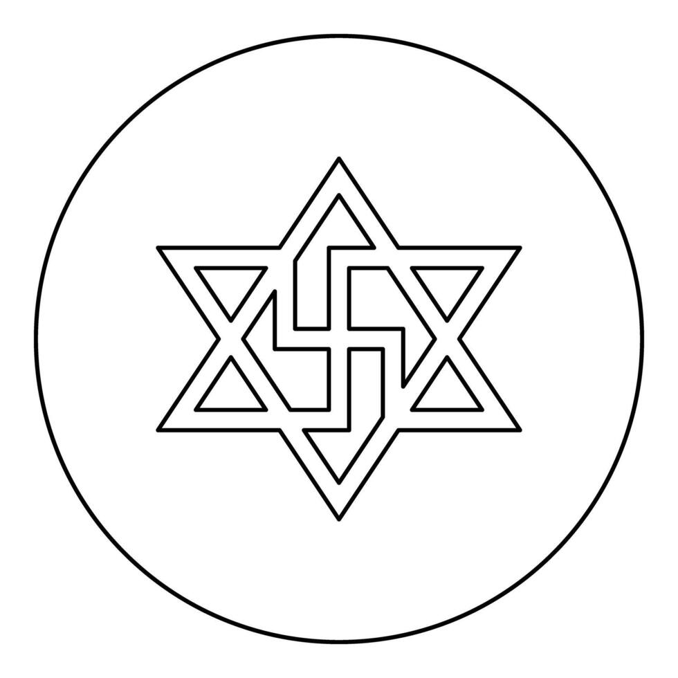 Raelism symbol David star of the galaxy Raeliteli icon in circle round black color outline contour line thin vector